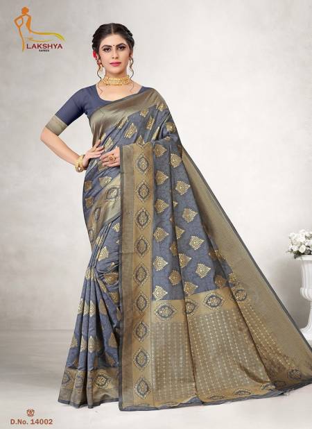 Gray Colour Lakshya Vidya 14 Party Wear Jacquard Silk Saree Latest Collection 14002